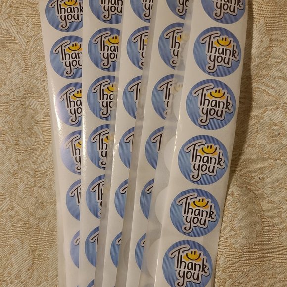 200 THANK YOU Stickers Blue Smiley 1" - Picture 7 of 9